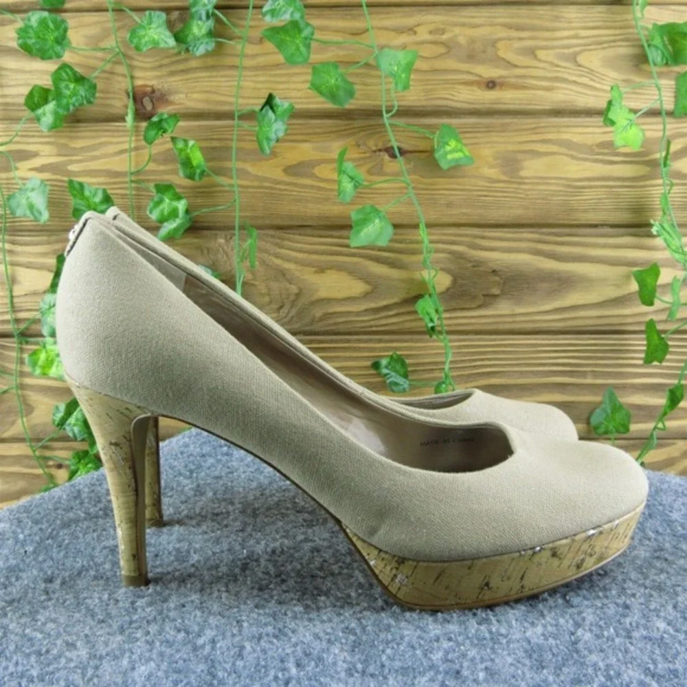 Tahari Sophia‎ Women Platform Heel Shoes Brown Fabric Size 8.5 Medium